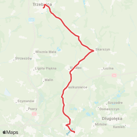 Koleje Dolnośląskie Wrocław — Sobótka — Świdnica — Bielawa (Zastępcza Komunikacja Autobusowa) map