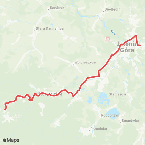 Koleje Dolnośląskie Wrocław — Jelenia Góra — Szklarska Poręba (Zastępcza Komunikacja Autobusowa) map