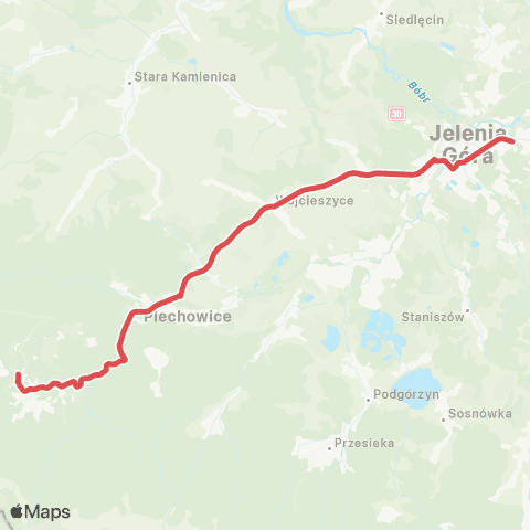 Koleje Dolnośląskie Wrocław — Wałbrzych — Jelenia Góra (Zastępcza Komunikacja Autobusowa) map