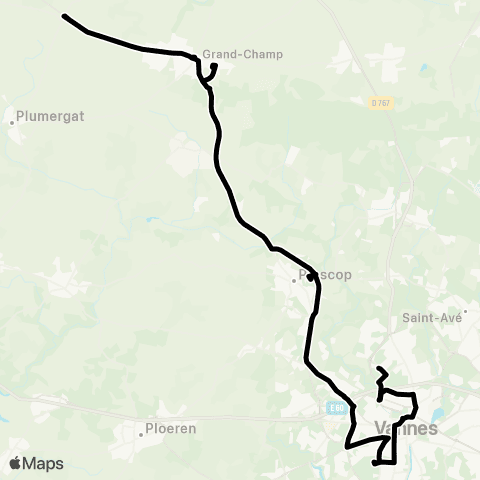 Kicéo Grand Champ vers Vannes map