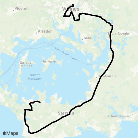 Kicéo Presqu'ile de Rhuys vers Vannes map