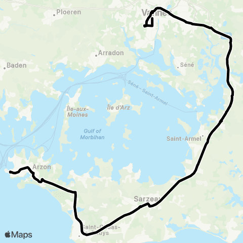 Kicéo Presqu'ïle de Rhuys vers Vannes map