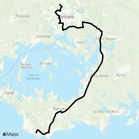 Kicéo Presqu'ïle de Rhuys vers Vannes map