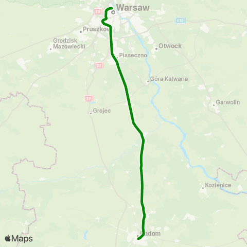 Koleje Mazowieckie Warszawa — Skarżysko-Kamienna map