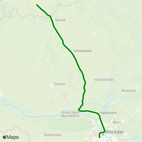 Koleje Mazowieckie Warszawa — Działdowo map