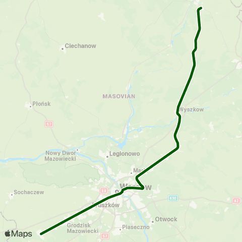 Koleje Mazowieckie Warszawa — Ostrołęka (Przyspieszony) map