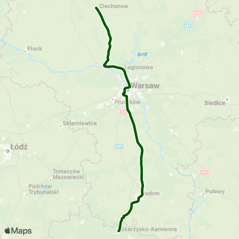 Koleje Mazowieckie Warszawa — Działdowo (Przyspieszony) map