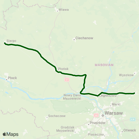 Koleje Mazowieckie Tłuszcz → Sierpc (Przyspieszony) map