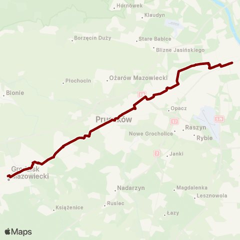 Koleje Mazowieckie Warszawa — Skierniewice (Zastępcza Komunikacja Autobusowa) map
