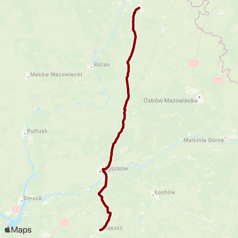 Koleje Mazowieckie Warszawa — Małkinia (Przyspieszony) (Zastępcza Komunikacja Autobusowa) map