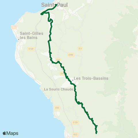 Kar'Ouest Cap La Chaloupe - Gde Ravine - Mairie de Trois-Bassins - Gare rout. de St-Paul (par RD6) map