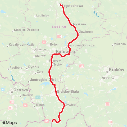 Koleje Śląskie Gliwice — Katowice — Częstochowa map