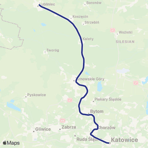 Koleje Śląskie Lubliniec — Bytom — Chorzów map