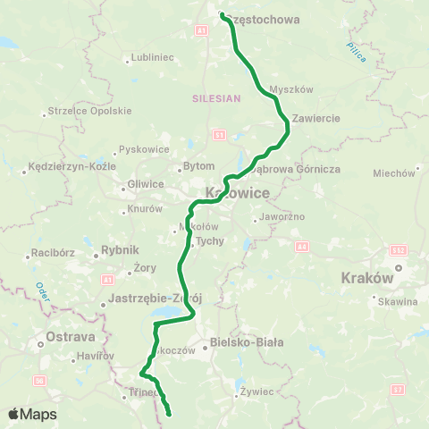 Koleje Śląskie Katowice — Pszczyna — Wisła map