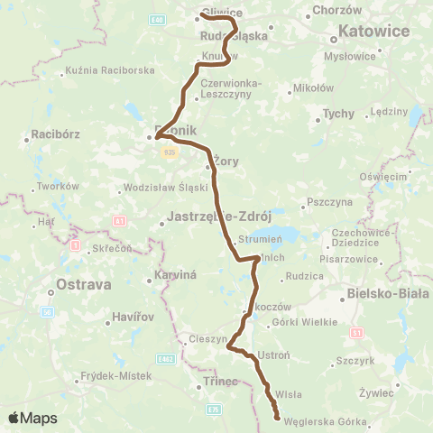 Koleje Śląskie Gliwice — Rybnik — Skoczów — Wisła map