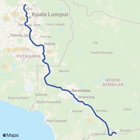 KTMB Ktm Batu Caves - Pulau Sebang / Tampin map