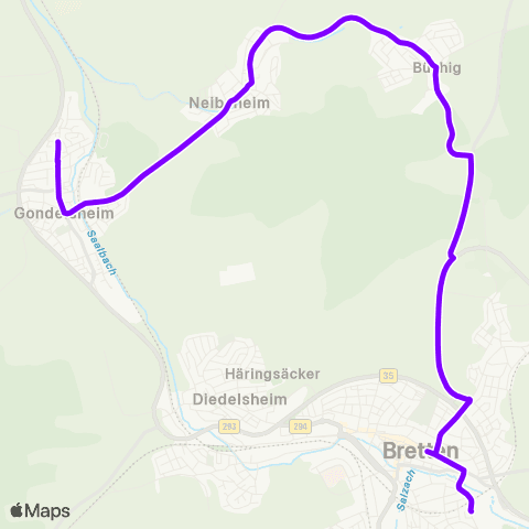 KVV Bretten Bf > 162 ↔︎ In den Buchen (Gondelsheim) map
