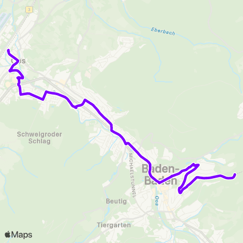 KVV Baden-Baden Bf über Cité ↔︎ Leopoldspl.  (Baden-Baden) map