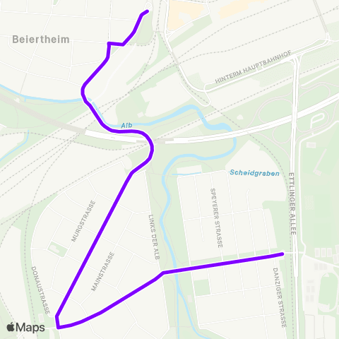 KVV Albtalbahnhof (Karlsruhe) ↔︎ Dammerstock (Karlsruhe) map