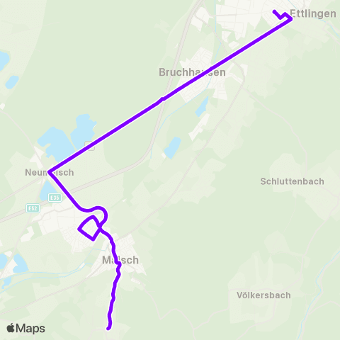 KVV Huttenkreuzstr. (Ettlingen) ↔︎ Fère-Champenoise-Str. (Bruchhausen) map
