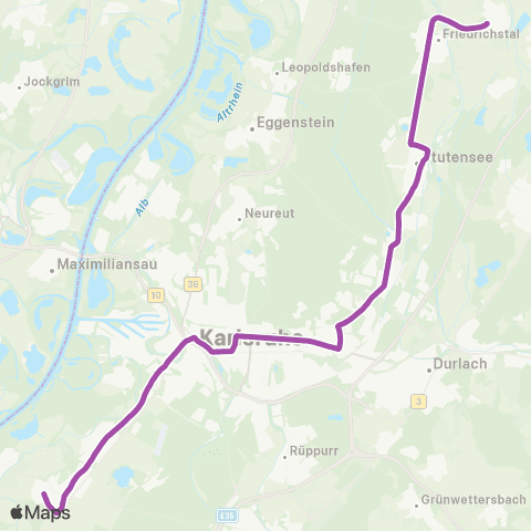 KVV S2 Rheinstetten ↔︎ S2 Spöck map