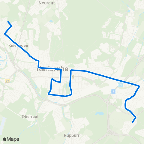 KVV 2 Knielingen Nord über Hbf ↔︎ 2 Wolfartsweier ü. Z K M map