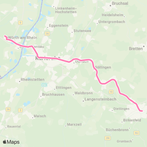 KVV Badepark (Wörth) ↔︎ Pforzheim Hbf map