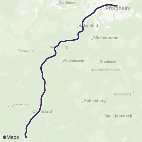 KVV Kurpark (Bad Wildbad) ↔︎ Pforzheim Hbf map