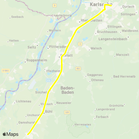 KVV Achern ↔︎ S7 Karlsruhe Tullastr. map