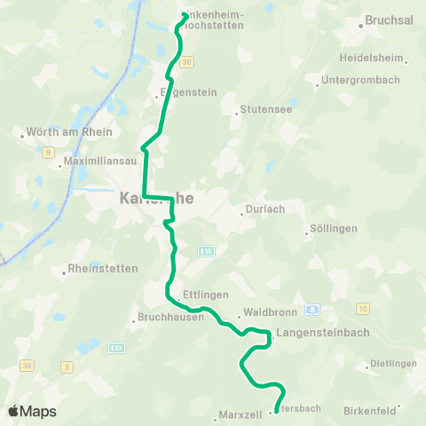 KVV S11 Hochstetten ↔︎ S11 Ittersbach Rathaus map