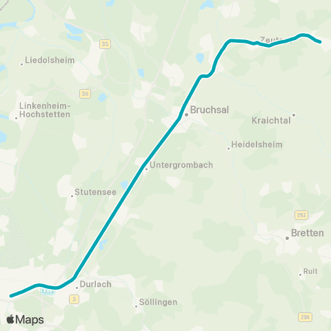KVV Karlsruhe Hbf ↔︎ Odenheim map