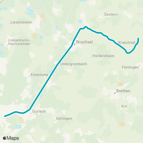 KVV Karlsruhe Hbf ↔︎ Menzingen map