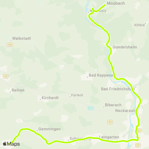 KVV Heilbronn Hbf ↔︎ Mosbach map
