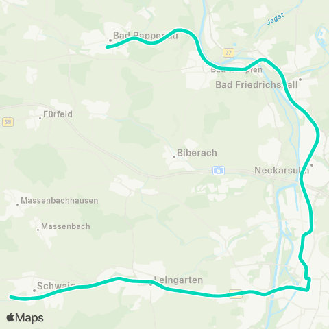 KVV Heilbronn Hbf ↔︎ Sinsheim (Elsenz) Hbf map