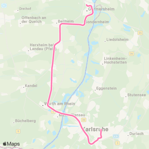 KVV Germersheim ↔︎ Marktpl. (Pyramide 🅤) (Karlsruhe) map