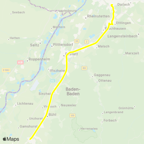 KVV Rastatt ↔︎ S71 Karlsruhe Hbf map