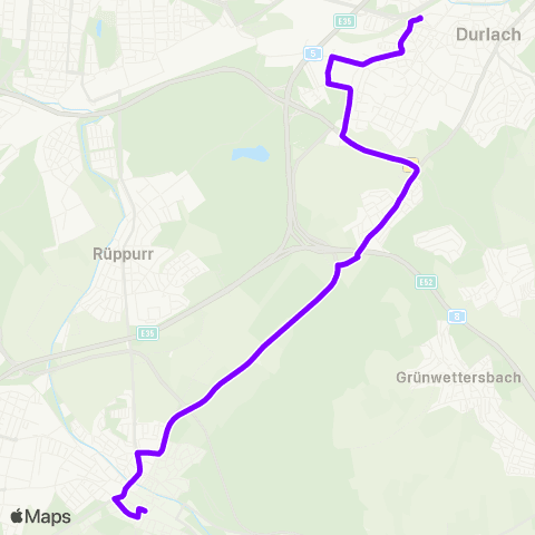KVV 107 Ettlingen Stadt (Umleitung) ↔︎ 107 Durlach Bf (Umleitung) map