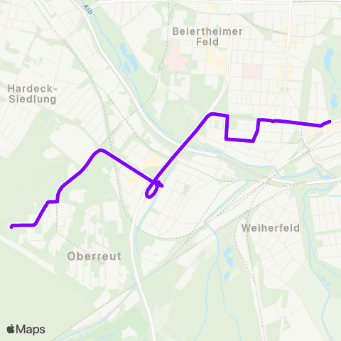 KVV 50 Eugen-Geck-Str. (Umleitung) ↔︎ 50 Hbf (Umleitung) map