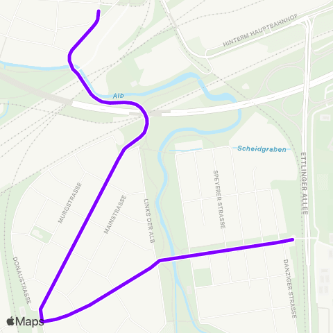 KVV 52 Albtalbahnhof ↔︎ 52 Dammerstock map