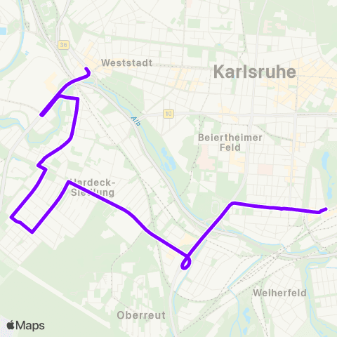 KVV 62 Entenfang > 70 ↔︎ 62 Hbf (Umleitung) map