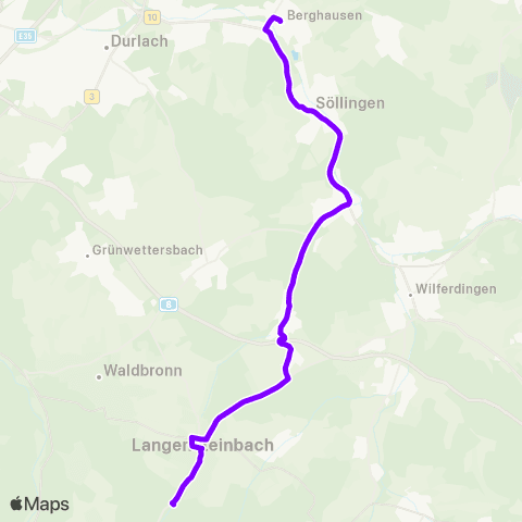 KVV Klinikum (Langensteinbach) ↔︎ Berghausen Bf map