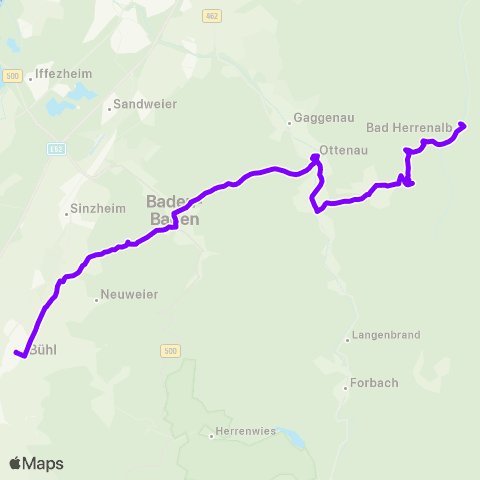 KVV Bad Herrenalb Bf ↔︎ Bühl ZOB map