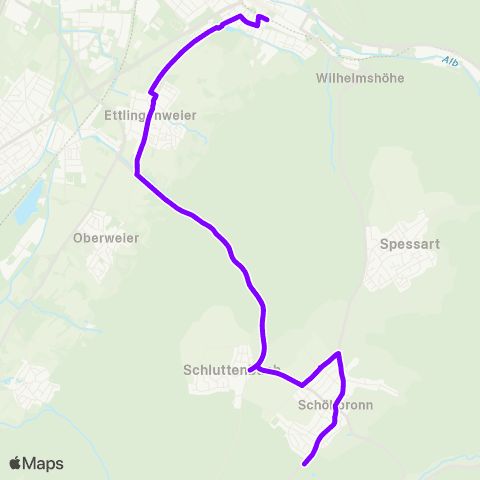 KVV Stadt (Ettlingen) ↔︎ Schwimmbad (Schöllbronn) map