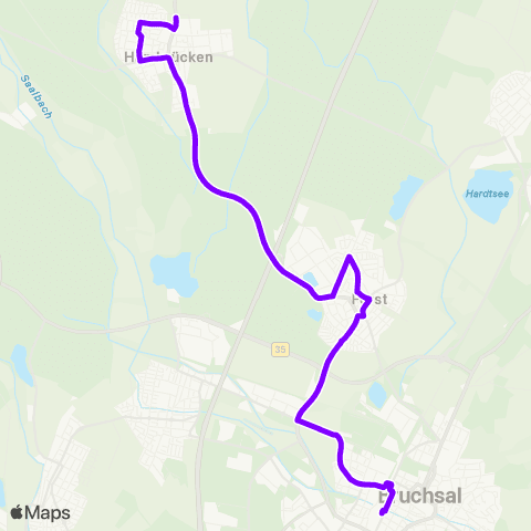 KVV Bruchsal Bf ↔︎ Bastwald (Hambrücken) map
