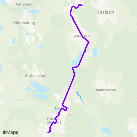 KVV Graben Kath. Kirche ↔︎ Waghäusel Rathaus map