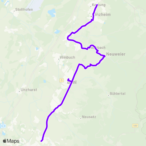 KVV Goethestr. (Sinzheim) ↔︎ Bühl ZOB map
