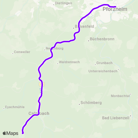KVV S E V Bad Wildbad ↔︎ S E V Pforzheim map