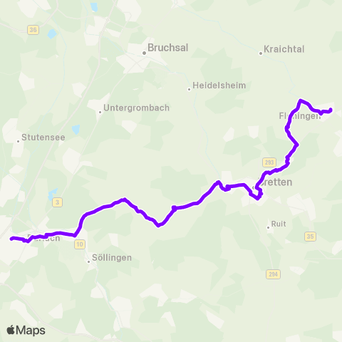 KVV S E V Durlach Bf ↔︎ S E V Bretten map