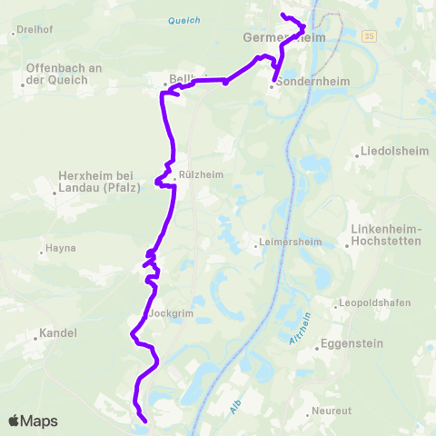 KVV S E V Germersheim ↔︎ S E V Wörth Bf map
