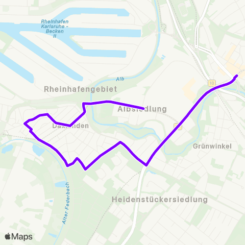 KVV A.-Dosenbach-str. (Daxlanden) ↔︎ Entenfang (Karlsruhe) map